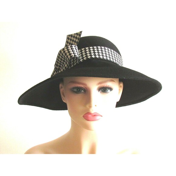 Women's Hats Designer Frank Olive Black Wool /Black White Bow Detail Hat - Picture 8 of 10